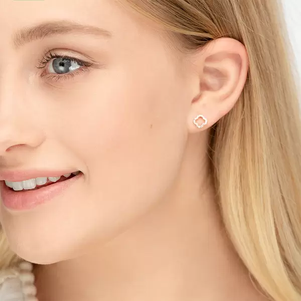 Leaf Jewelry Ohrstecker Clover mit Diamanten, 18 K Rosegold Valentinstagsangebot