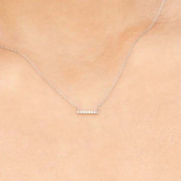 Leaf Jewelry Halskette Horizontal Bar, Diamant, 14 K Weißgold Lagerräumung