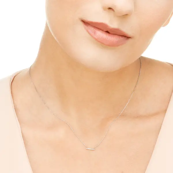 Leaf Jewelry Halskette Horizontal Bar, Diamant, 14 K Weißgold Lagerräumung