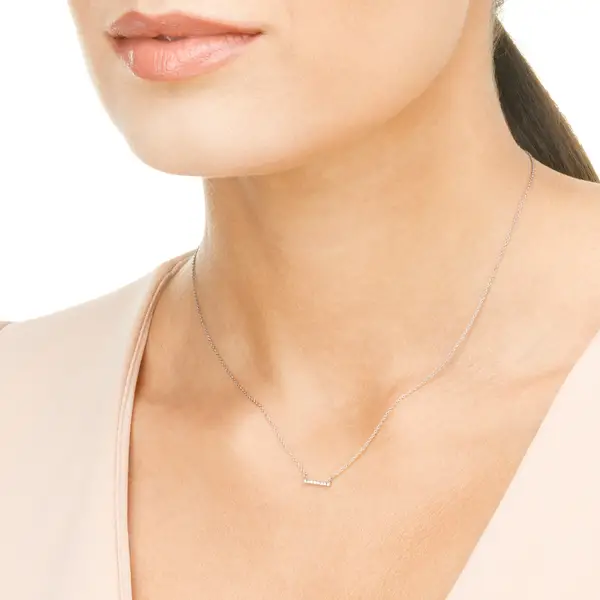 Leaf Jewelry Halskette Horizontal Bar, Diamant, 14 K Weißgold Lagerräumung
