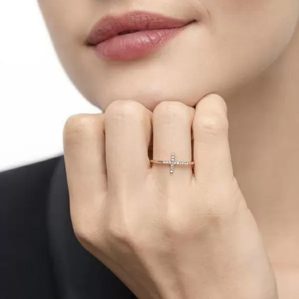 Leaf Jewelry Ring Kreuz mit Diamanten, 18K Rosegold Blitzangebot