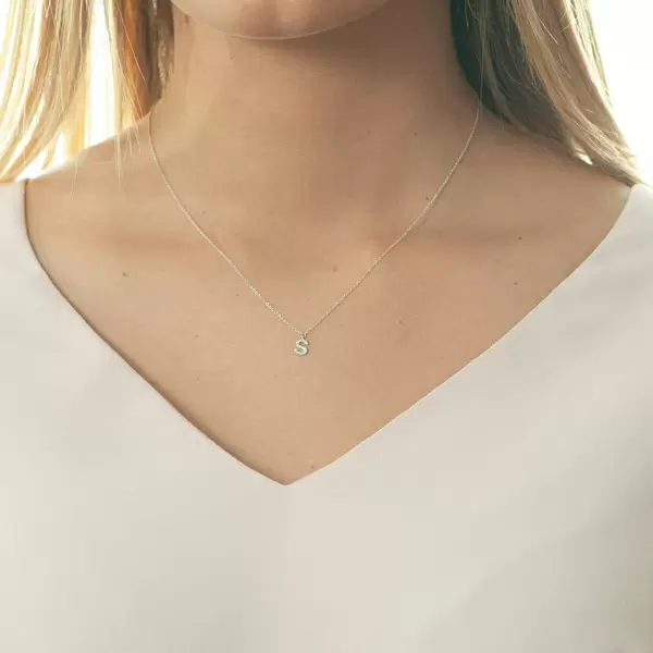 Leaf Jewelry Halskette Letter "S", 14 K Weißgold mit Diamanten Riesige Ersparnisse