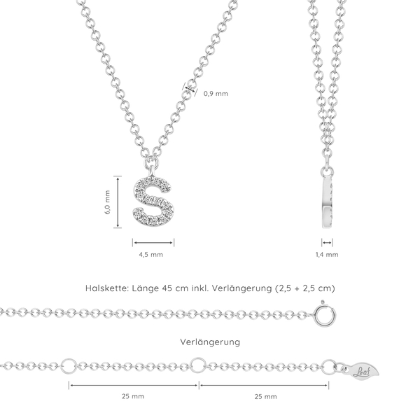 Leaf Jewelry Halskette Letter "S", 14 K Weißgold mit Diamanten Riesige Ersparnisse