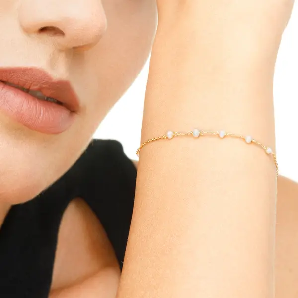 Leaf Jewelry Armkette White Pearls, 14 K Gelbgold Letzte 2 Tage