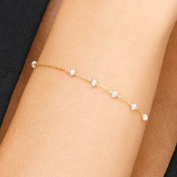 Leaf Jewelry Armkette White Pearls, 14 K Gelbgold Letzte 2 Tage