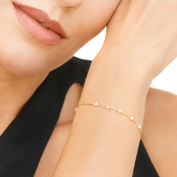 Leaf Jewelry Armkette White Pearls, 14 K Gelbgold Letzte 2 Tage