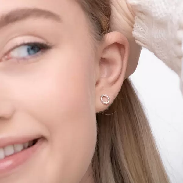 Leaf Jewelry Ohrringe Circle mit Diamanten, 18 K Weißgold Bis zu 50% Rabatt