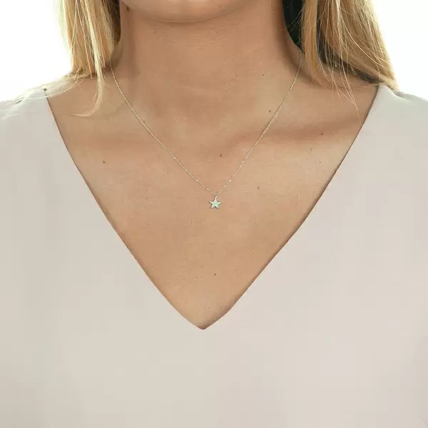 Leaf Jewelry Halskette Stern mit Diamanten, 18 K Weißgold Sonderangebot der Fabrik