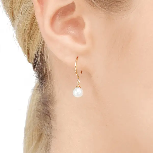 Leaf Jewelry Ohrhänger Single Pearls, 14K Gelbgold Vierteljährliche Förderung
