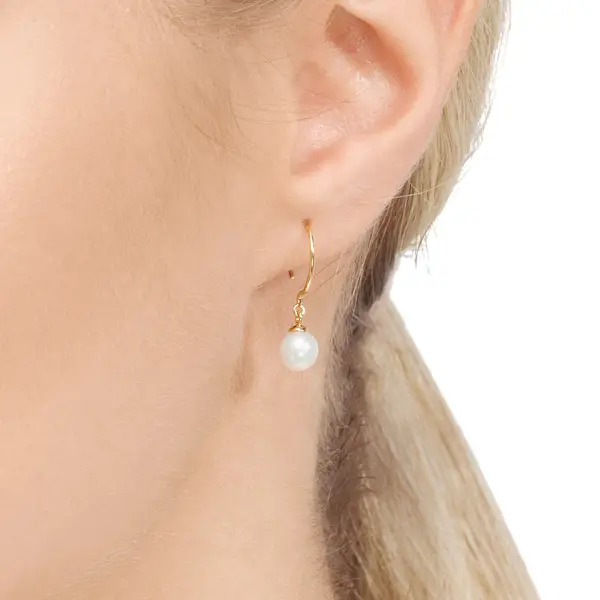 Leaf Jewelry Ohrhänger Single Pearls, 14K Gelbgold Vierteljährliche Förderung