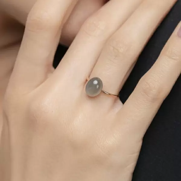 Leaf Jewelry Ring Cabochon II, 14 K Rosegold, Grauer Mondstein Fabrikladen