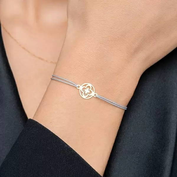 Leaf Jewelry Glücksbändchen Clover, 14 K Gelbgold, Grau Outlet