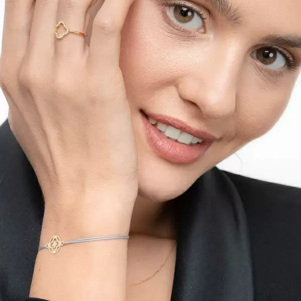 Leaf Jewelry Glücksbändchen Clover, 14 K Gelbgold, Grau Outlet