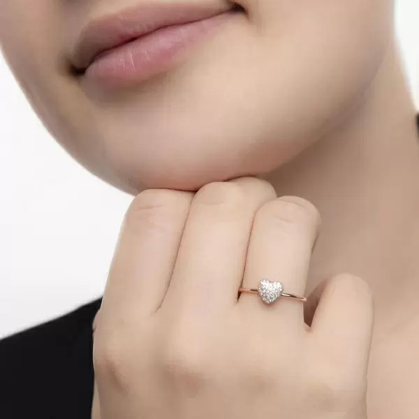 Leaf Jewelry Ring Herz Full mit Diamanten, 18 K Rosegold Verkauf