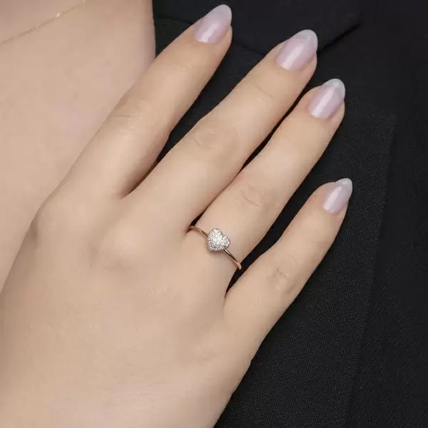 Leaf Jewelry Ring Herz Full mit Diamanten, 18 K Rosegold Verkauf