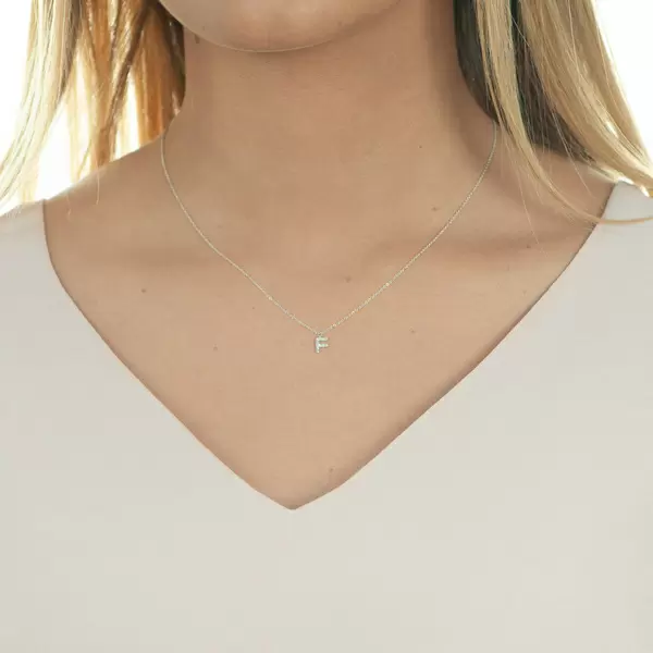 Leaf Jewelry Halskette Letter "F", 14 K Weißgold mit Diamanten Osterangebot