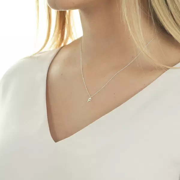 Leaf Jewelry Halskette Letter "F", 14 K Weißgold mit Diamanten Osterangebot