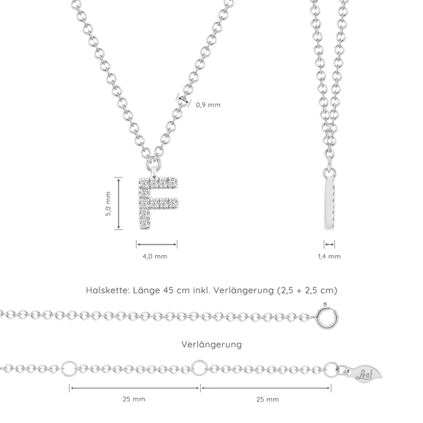 Leaf Jewelry Halskette Letter "F", 14 K Weißgold mit Diamanten Osterangebot