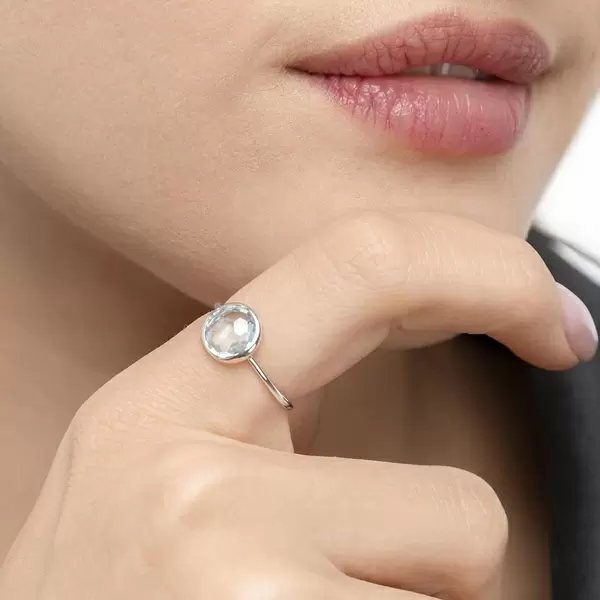 Leaf Jewelry Ring 14 K Weißgold, Blauer Topas Valentinstagsangebot