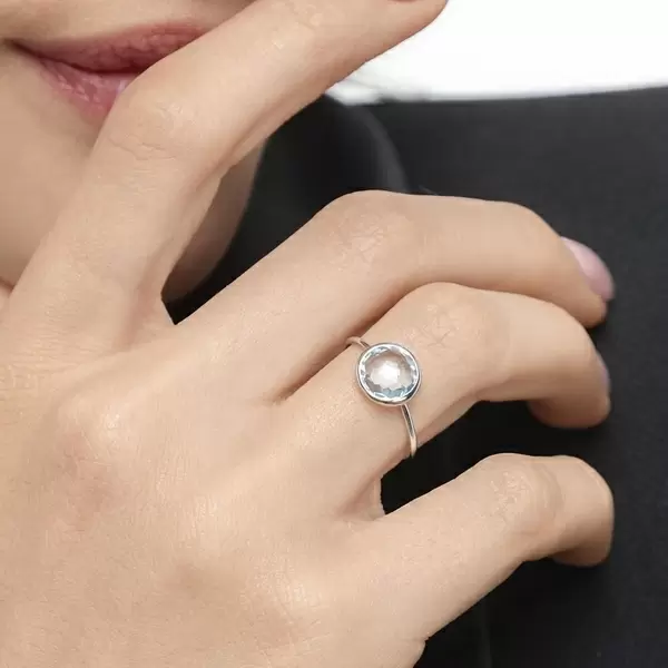 Leaf Jewelry Ring 14 K Weißgold, Blauer Topas Valentinstagsangebot
