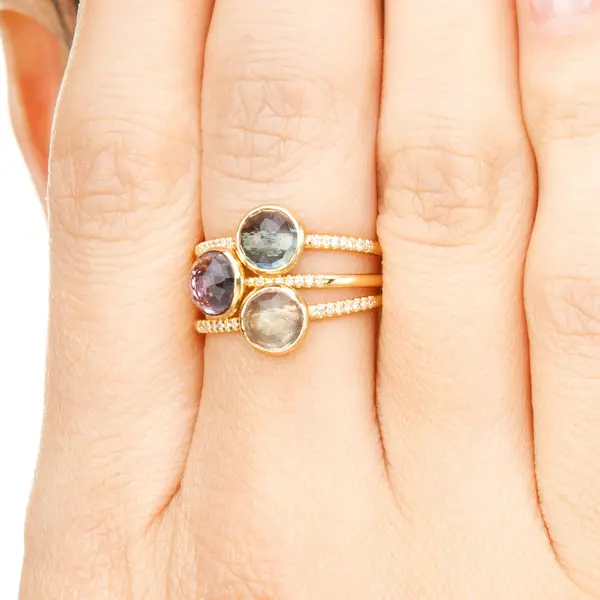 Leaf Jewelry Ring Amethyst mit Diamanten, 14K Gelbgold Lagerräumung