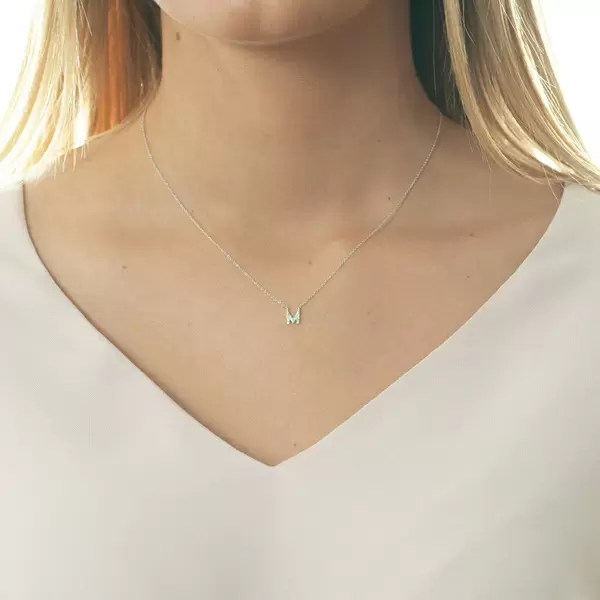Leaf Jewelry Halskette Letter "M", 14 K Weißgold mit Diamanten Top Angebot