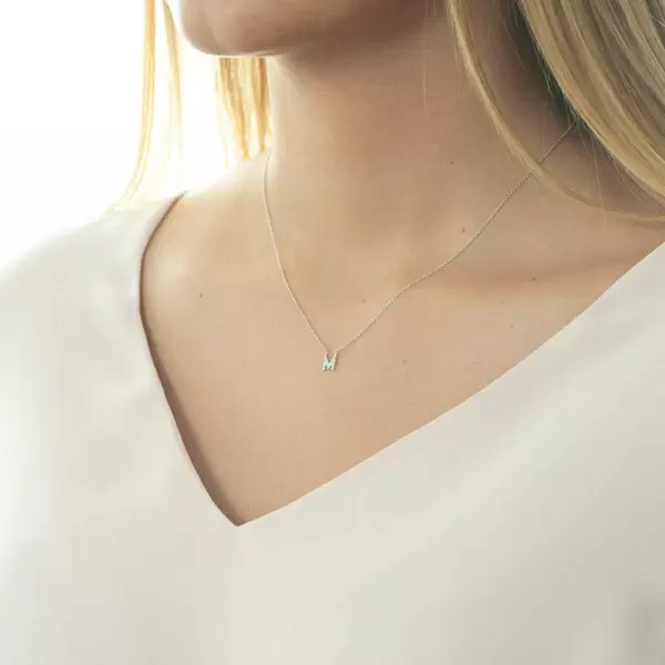 Leaf Jewelry Halskette Letter "M", 14 K Weißgold mit Diamanten Top Angebot
