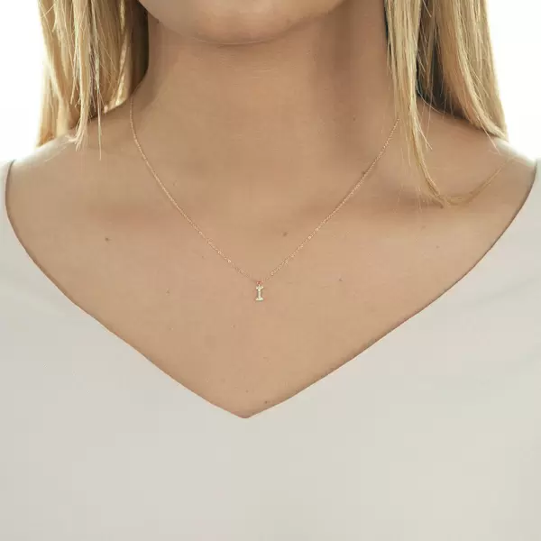 Leaf Jewelry Halskette Letter "I", 14 K Rosegold mit Diamanten Neueste Mode