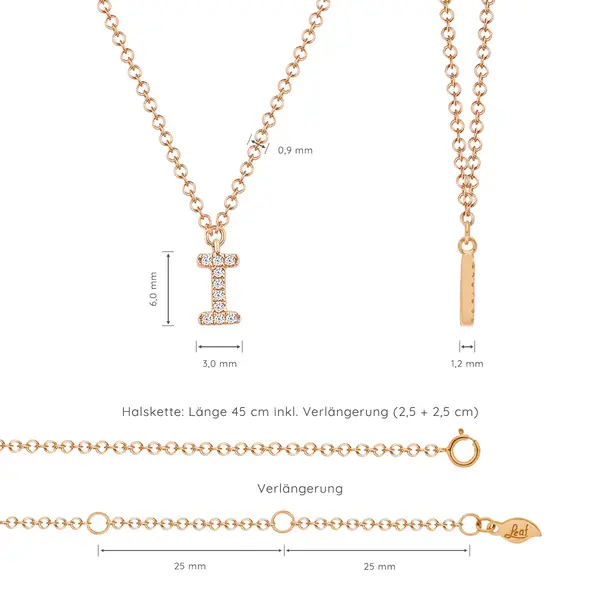 Leaf Jewelry Halskette Letter "I", 14 K Rosegold mit Diamanten Neueste Mode