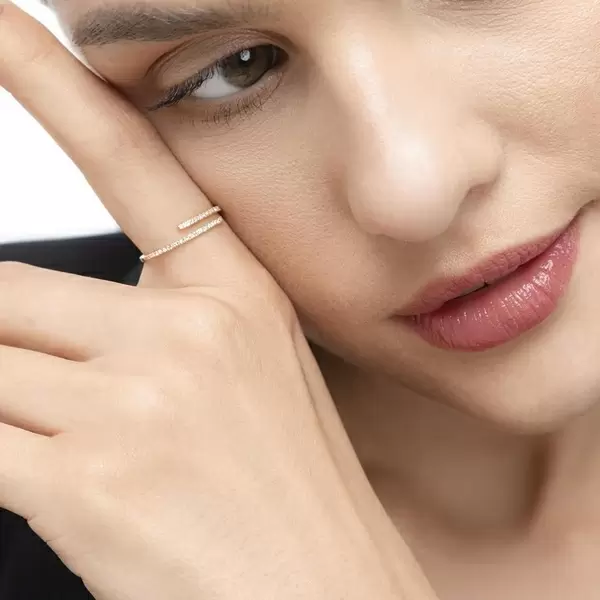 Leaf Jewelry Ring Open mit Diamanten, 18 K Rosegold Online Outlet