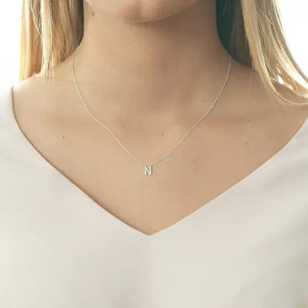 Leaf Jewelry Halskette Letter "N", 14 K Weißgold mit Diamanten Blitzangebot