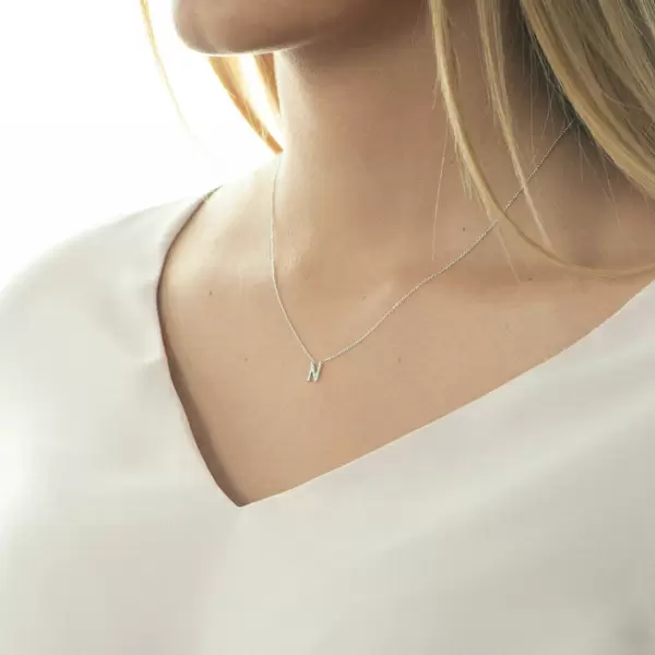Leaf Jewelry Halskette Letter "N", 14 K Weißgold mit Diamanten Blitzangebot