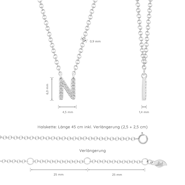 Leaf Jewelry Halskette Letter "N", 14 K Weißgold mit Diamanten Blitzangebot