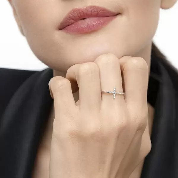 Leaf Jewelry Ring Kreuz mit Diamanten, 18 K Weißgold VIP-Rabatte
