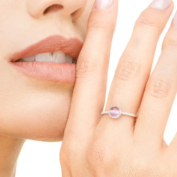 Leaf Jewelry Ring Amethyst mit Diamanten, 14K Weißgold Letzte 3 Tage
