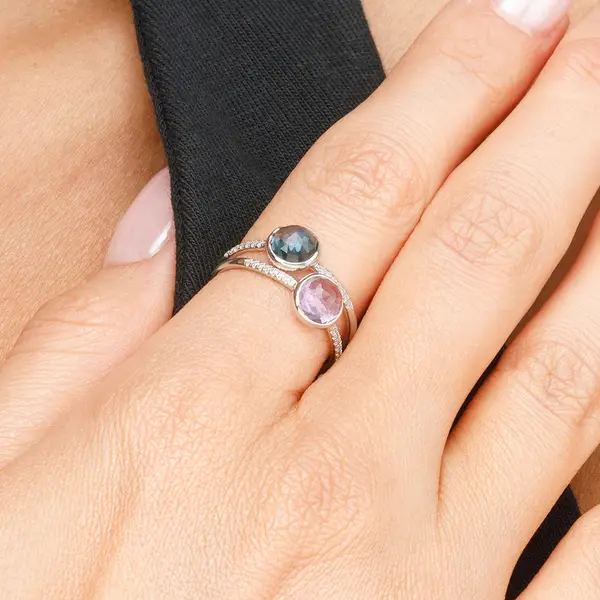 Leaf Jewelry Ring Amethyst mit Diamanten, 14K Weißgold Letzte 3 Tage