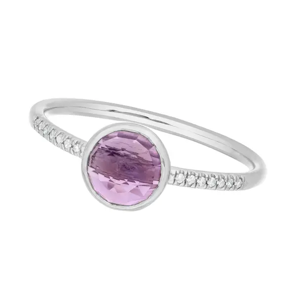 Leaf Jewelry Ring Amethyst mit Diamanten, 14K Weißgold Letzte 3 Tage