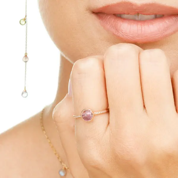 Leaf Jewelry Ring Amethyst mit Diamanten, 14K Rosegold, Gr.50 Letzte 2 Tage