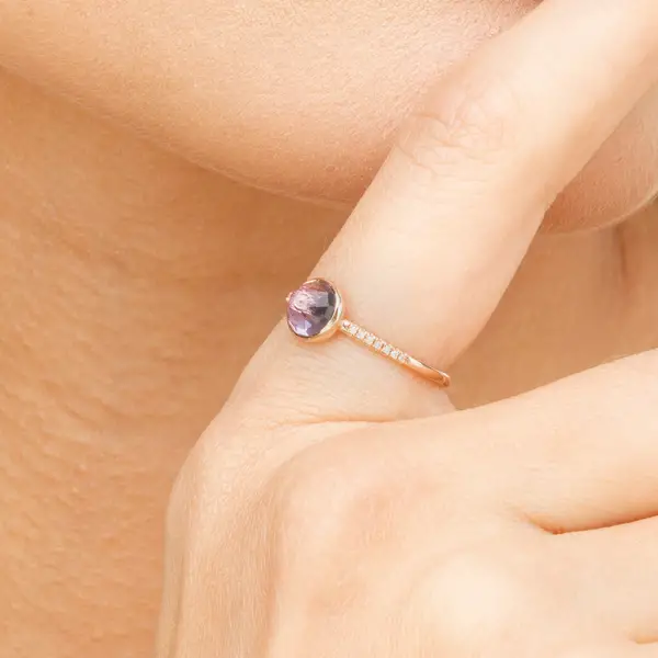Leaf Jewelry Ring Amethyst mit Diamanten, 14K Rosegold, Gr.50 Letzte 2 Tage