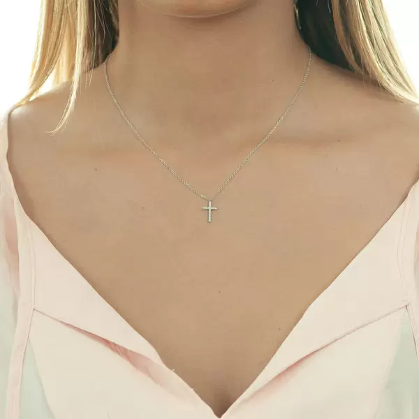 Leaf Jewelry Halskette Kreuz mit Diamanten, 18 K Weißgold Bis zu 60% Rabatt