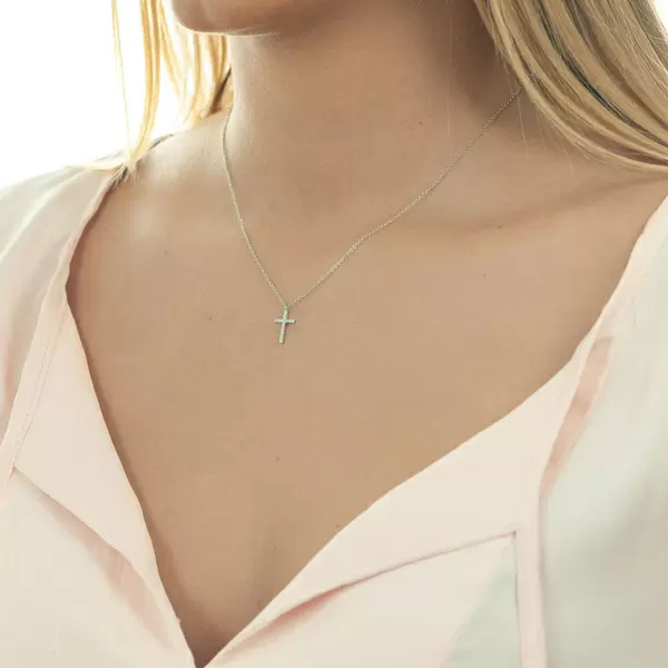 Leaf Jewelry Halskette Kreuz mit Diamanten, 18 K Weißgold Bis zu 60% Rabatt