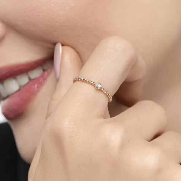 Leaf Jewelry Ring Solitaire, 18 K Rosegold Nur für heute