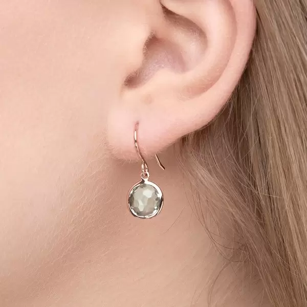 Leaf Jewelry Ohrringe Grüner Amethyst, 14 K Rosegold Sonderangebot der Fabrik
