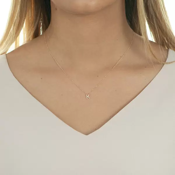 Leaf Jewelry Halskette Letter "K", 14 K Rosegold mit Diamanten 50% Rabatt für begrenzte Zeit