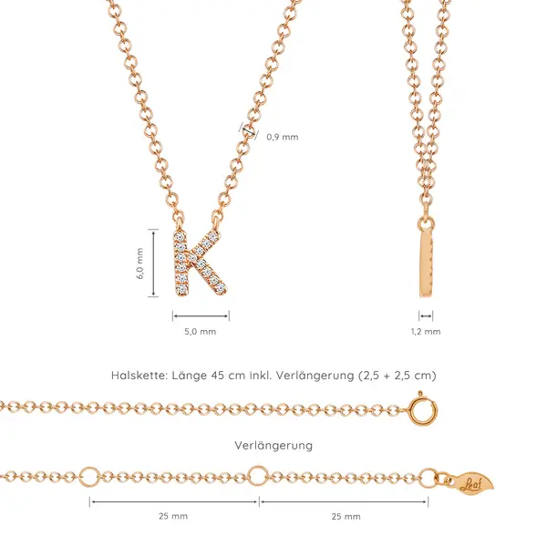 Leaf Jewelry Halskette Letter "K", 14 K Rosegold mit Diamanten 50% Rabatt für begrenzte Zeit