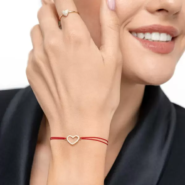 Leaf Jewelry Glückarmband Herz mit Diamanten, 18 K Gelbgold, Beige Verkauf