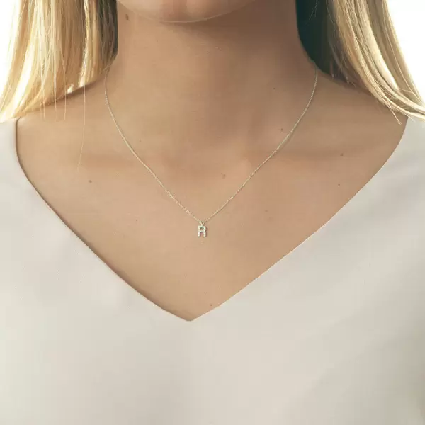 Leaf Jewelry Halskette Letter "R", 14 K Weißgold mit Diamanten Meist gekauft