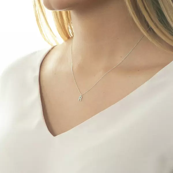 Leaf Jewelry Halskette Letter "R", 14 K Weißgold mit Diamanten Meist gekauft