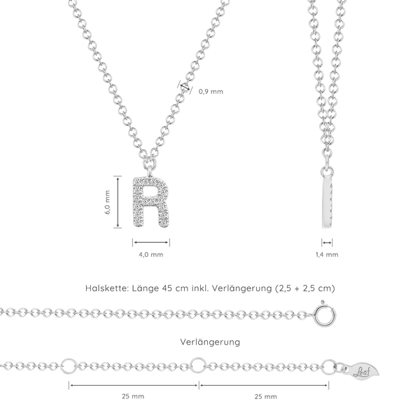 Leaf Jewelry Halskette Letter "R", 14 K Weißgold mit Diamanten Meist gekauft