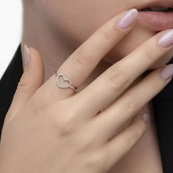 Leaf Jewelry Ring Herz mit Diamanten, 18 K Weißgold Blitzverkäufe